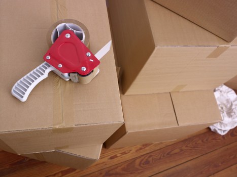 Packed office equipment ready for transport