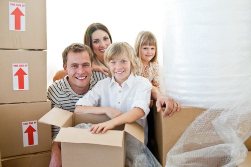 Packed household items ready for transport by movers in Sutton