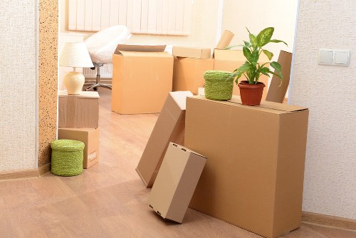 Furniture and boxes prepared for a man and van move in Sutton